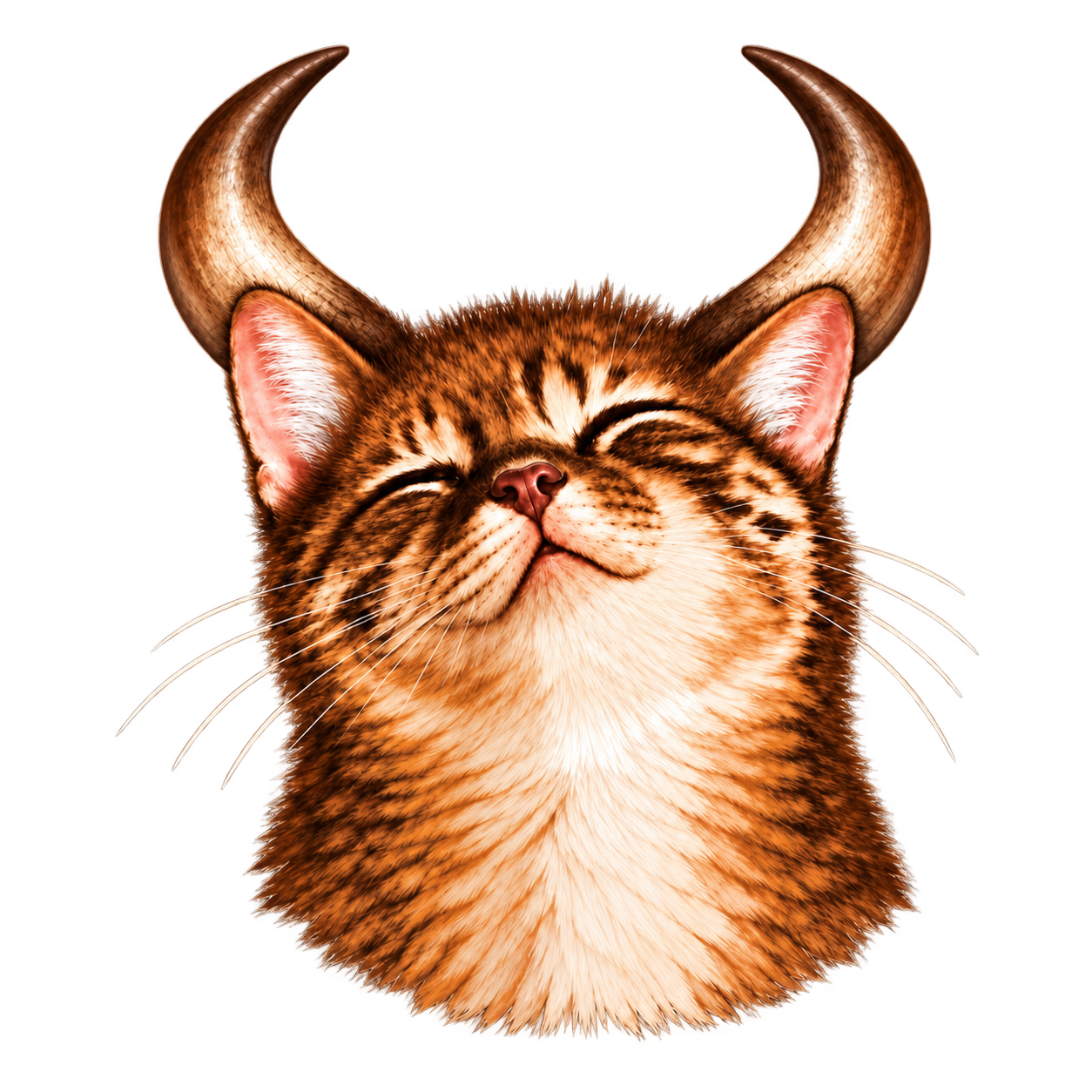 The $BULLCATE mascot: a blissful orange tabby cat with curved bull horns